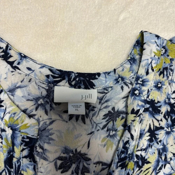 J Jill Womens Floral Blouse Long Sleeve Button Down Blue Yellow Size XL - Picture 2 of 10